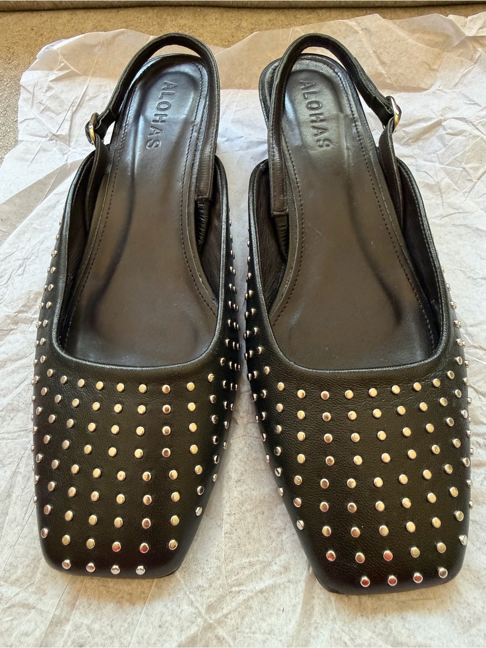 Alohas Lindy Studs Black Leather Slingback Pumps Size 38 US 7.5 $224 Retail - Picture 4 of 12